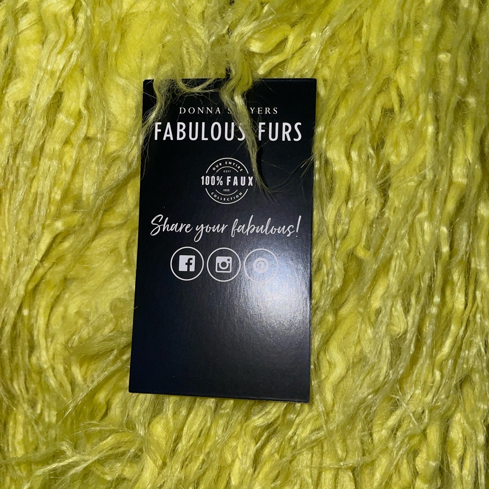 DONNA SALYERS Fabulous Furs MONGOLIAN Faux Fur IN CITRON VIBRANT SZ SMALL NWT - Picture 7 of 14